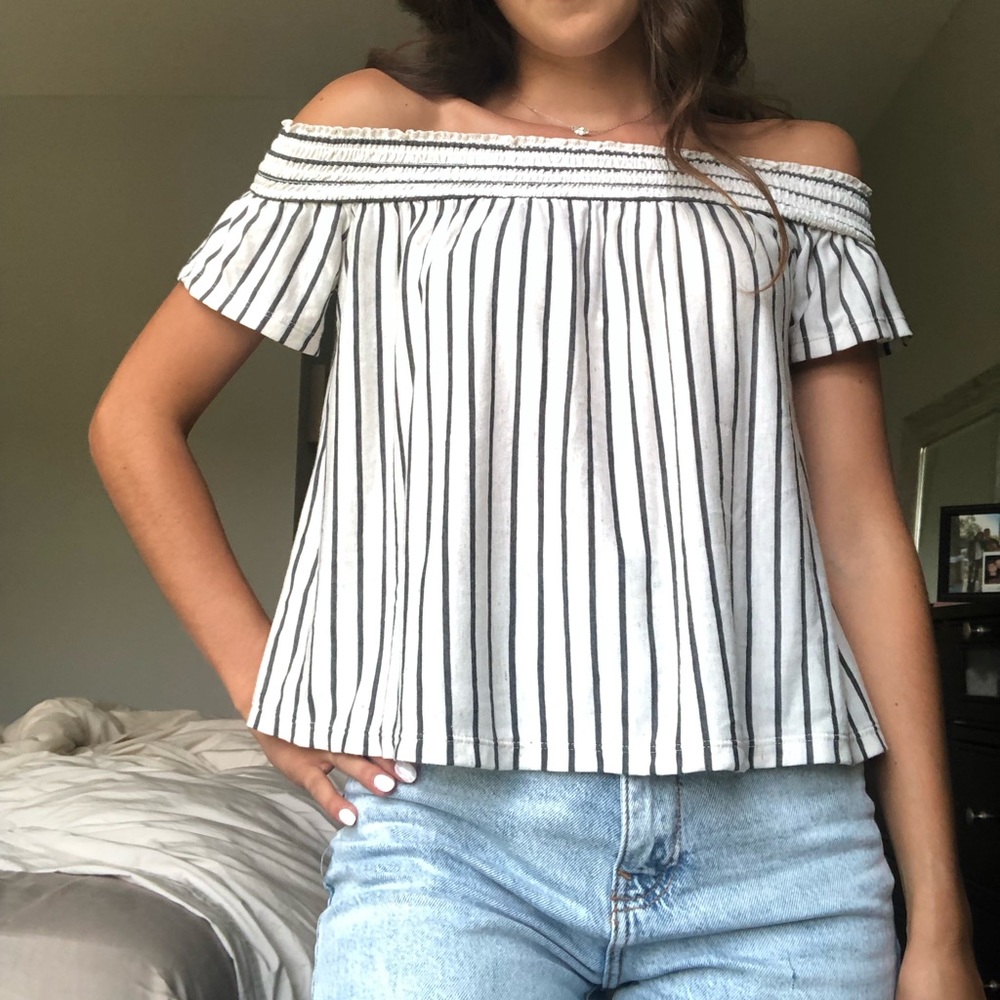 American Eagle Off the Shoulder Stripped Top